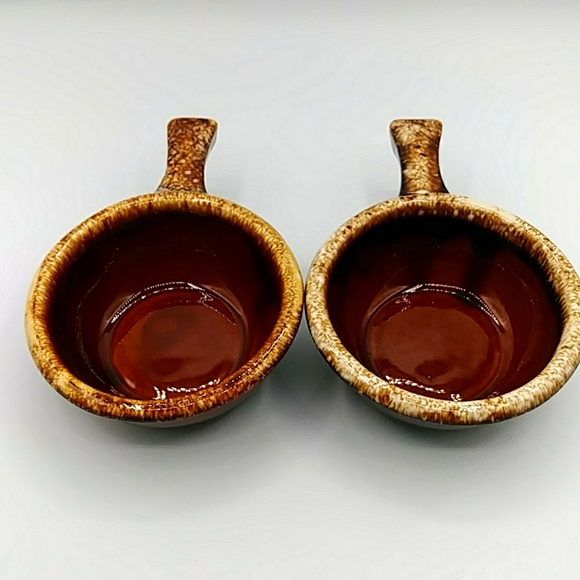 Hull Soup Bowls w/ Handles, Brown Drip glaze. Vintage - Picture 3 of 9